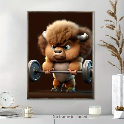 TEMU 2d Funny With Dumbbells Canvas Art Print, 12x16 Inch, Wall Decor For Living Room, Bedroom, Office, Cafe, Gym, Animal Poster, Decoration Image