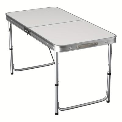 TEMU Folding Garden Trestle Camping Table Aluminum, Waterproof Adjustable Height With Convenient Handle, For Outdoor Indoor Picnic Party Bbq Stall - Avaliable In Multi Size, 90cm/120cm, White Image