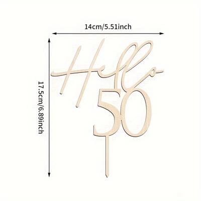 "TEMU Rustic Wooden "hello 50" Cake Topper, 50th Birthday & Retirement Celebration Decor, 50th Anniversary Wedding Cake Accent, Festive Holiday Cake Decor, For , Suitable For & Photo Booth Props" Image