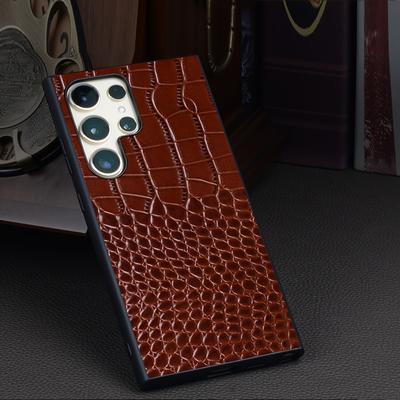 TEMU Retro Calfskin Leather Case For S24u - Wireless Charging Compatible, Shockproof Protection From 6.6 Feet Drops, Luxurious Anti-slip Grip Design Image