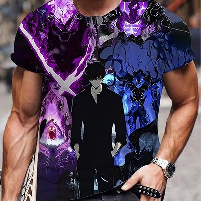 TEMU Men's 3d Print T-shirt - Comfortable & Breathable, Vibrant Anime-, Round Neck Casual Summer Tee, & Aesthetic, Urban Fashion, Streetwear, Breathable Clothing | Vibrant Graphic Tee | , Anime Tshirt Image