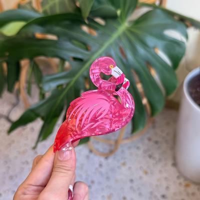 TEMU 1pc Bohemian Flamingo Hair Claw Clip - Pink Cartoon Animal Hair Clip With Bright , Medium Size For High Ponytails, & Themed Events Image