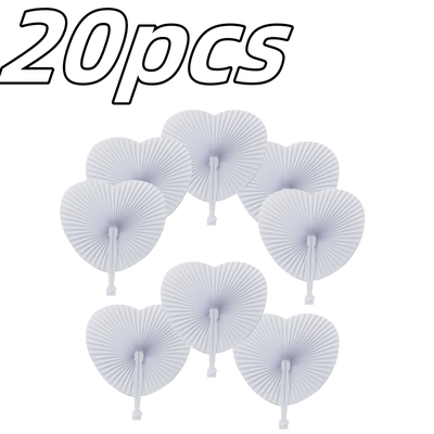 TEMU 20pcs Elegant White Heart-shaped Paper Folding Fans, Diy Wedding Decorations, Handheld Fans For Bride Party, Reception, And Ceremony, Wedding Decorations Image