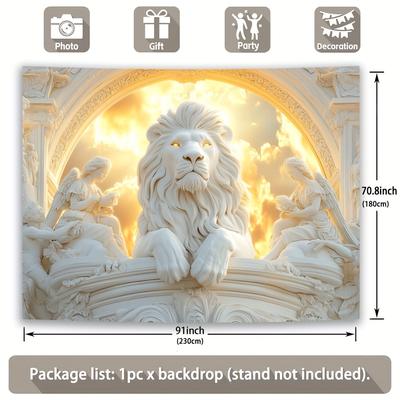 TEMU Lion Wall Tapestry - With & Intricate Details, Polyester For Living Decor, Lion Wall Decor Image