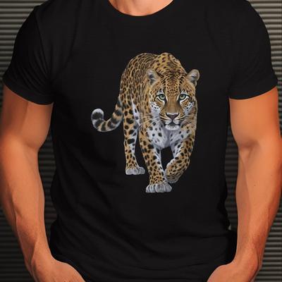 TEMU Men's Casual Leopard Print T-shirt - Lightweight Polyester, Short Sleeve, Round Neck, Machine Washable - Ideal For Summer Image