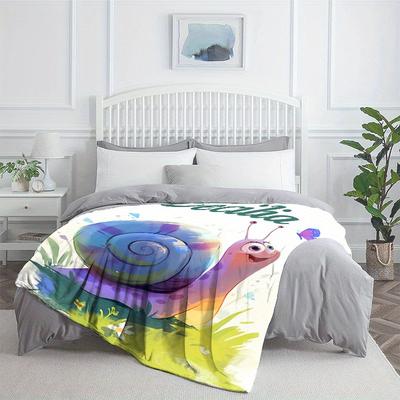 TEMU Personalized Snail Cartoon Flannel Blanket - Custom Name Lightweight Throw For Sofa, Chair, Bed, Living Room, Office, Travel & Camping - Soft Polyester Fiber, Cozy & Portable Image