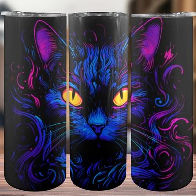 TEMU 1pc Stainless Steel - 20oz, Black Cat Color Painting, Insulated, Slim, With Straw & Lid, 304 Stainless Steel, For , Camping, Car Use, Ideal Halloween Birthday Party Favor, Food Supply Equipment Image