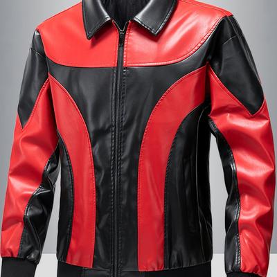 TEMU Men's Color- Spring And Autumn Motorcycle Jacket With A Pu Collar, Casual Collar Leather Coat, Windproof And Warm Outerwear. Image