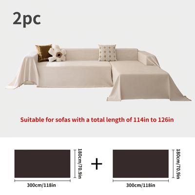TEMU 2-pack Modern Machine Washable Polyester Sofa Covers With Tassels, Pet-friendly Furniture Protector For 3-seater, 4-seater, And Sectional Sofas, Home Decor Couch Slipcovers Image