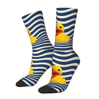 TEMU Biihudu Novelty Blue Striped & Pattern Socks - Seamless 3d , Breathable Polyester For All Image