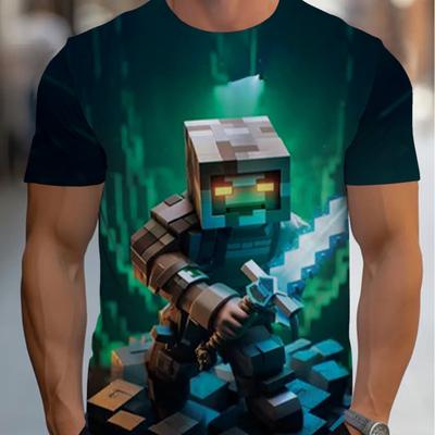 TEMU Men's Pixel T-shirt - Black Retro Gaming Design, Comfortable Round Neck Tee For Casual Wear, Gaming Enthusiast Apparel | Vibrant Print Tee | Durable Fabric Shirt, Gaming Shirt Image