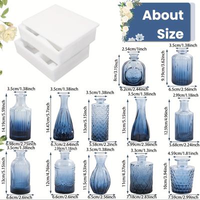 TEMU 12pcs, Blue Glass Bud Vases, Small Flower Vases, Small Vintage Vases, Bulk Bud Vases For Wedding Decorations, Outdoor Vase Decorations, Office And Home Table Flower Decorations, Gift Image