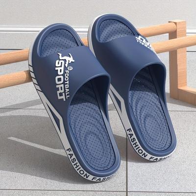 TEMU Men's Summer Sports Sandals - Non-slip Eva Soft Sole, Comfortable Slip-on Indoor Slides With Arch Support, Black & White, Casual Round Toe Design For Image