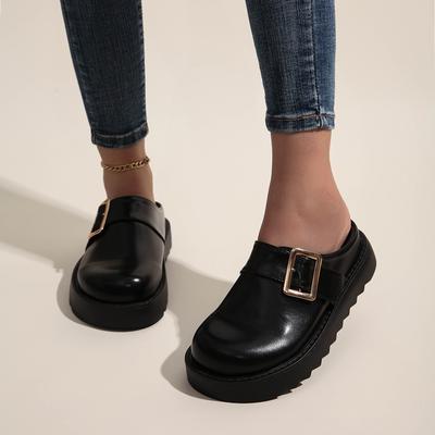 TEMU Women' Platform Loafers - Slip-on Mules With Thick Rubber Sole, Strap Detail, Round Toe Design, Casual Outfits, Mule Shoes Image