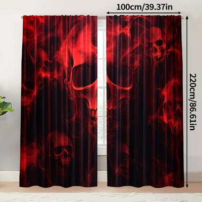 TEMU 2pcs, Gothic Skeleton Curtains Of The , Polyester, Bedroom Living Room Home Decor Image