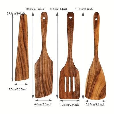 TEMU Wooden Spatula For Cooking, Kitchen Set Of 4, Kitchen Gifts For Mom, Natural Teak Wooden Utensils Including Paddle, Turner Spatula, Slotted Spatula And Wood Scraper. Nonstick Cookware Image