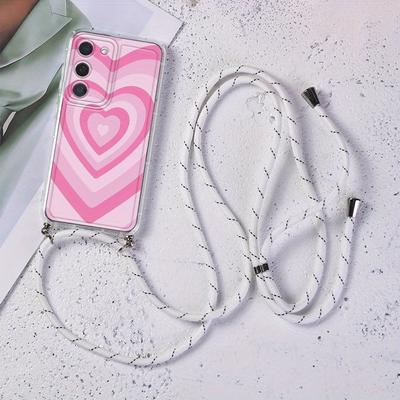 TEMU Silicone Crossbody Lanyard Phone Case With Heart Design - Shockproof Soft Cover For Galaxy Series, Including S22 Ultra, S23 Plus, S21, S20 Fe, S10, And A Series Models With Detachable Neck Strap Image