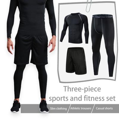 TEMU 3pcs Men' Fitness Set, Long Sleeve Shirts & Pants & Shorts, Quick-drying Stretchy Basketball Training Set Image