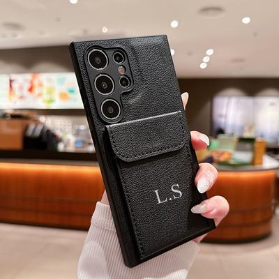 TEMU Customized Silver Name Letter Leather Card Holder Phone Case S24, S23, S22 With Lens Protection. Image