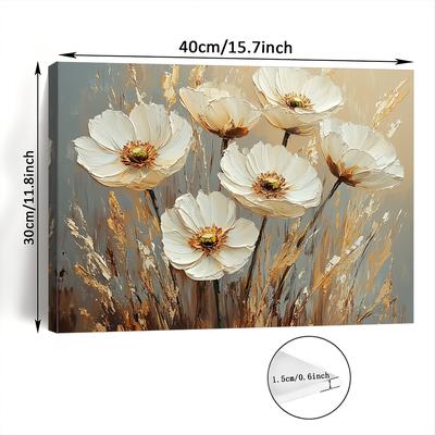 TEMU White Floral Oil Painting On Canvas - Wooden Framed Wall Art For Living Room, Bedroom, Kitchen | Perfect Decor Gift, 11.8x15.7 Inches, Room Decor Image