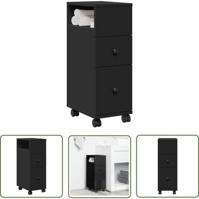 VidaXL Badschrank Schmal mit Rollen Schwarz Holzwerkstoff Image