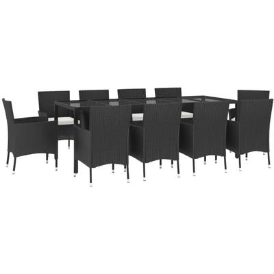 11-tlg. Garten-Essgruppe mit Kissen Schwarz Poly Rattan vidaXL Image