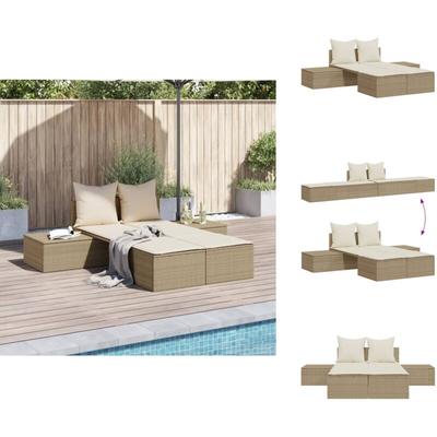 Doppel-Sonnenliege mit Auflagen Beige Poly Rattan - Doppel Liege - Gartenliege - Sonnenliege Image