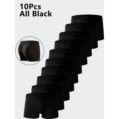10Pcs/Set Men's Underwear Black Color High Stretch Boxer Shorts Sexy Men Panties Plus Size L-4XL Breathable Soft Men Boxers