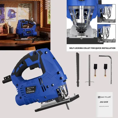 Electric Jigsaw Jig Saw Tool Wood Saw, 6 Speed Laser Guide ±45°Pendulum Wood Metal Jig Saw, Wood&Steel&Plastic Cutting.