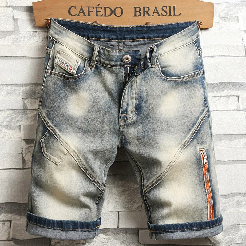 Neue Sommer Männer Retro Punk Denim Shorts Jeans Gute Qualität Männlichen Baumwolle Gerade Fit Shorts Mode Zerrissene Knielangen Jeans