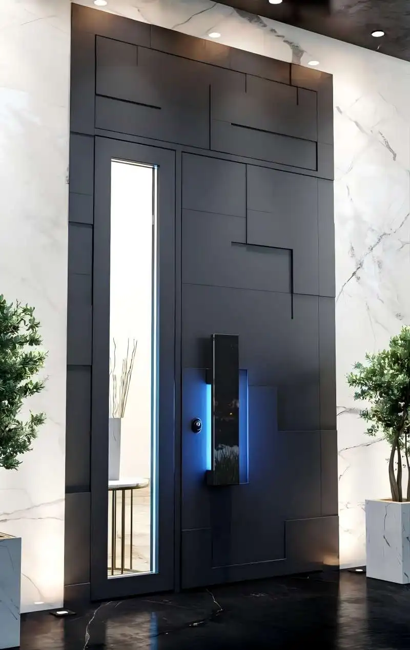 Moderne Eingangstür, sichere Eingangstüren, Außentür aus Aluminium für die Haustür zu Hause, individuelle Sicherheitstür, Notfalltor