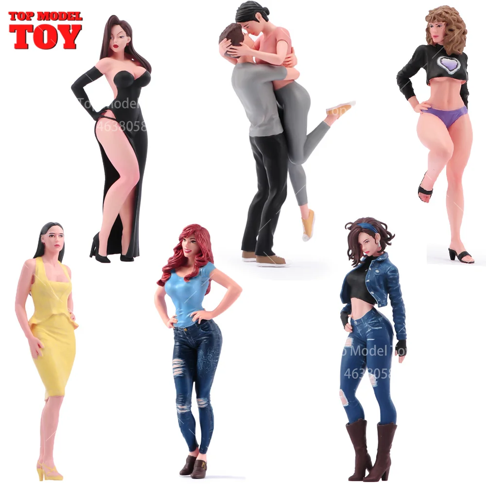 Exquisite bemalte Miniaturen 1/18 1/24 Paar sexy modische Schönheit Szene Figur Puppen unbemalt Modell für Auto Dekoration