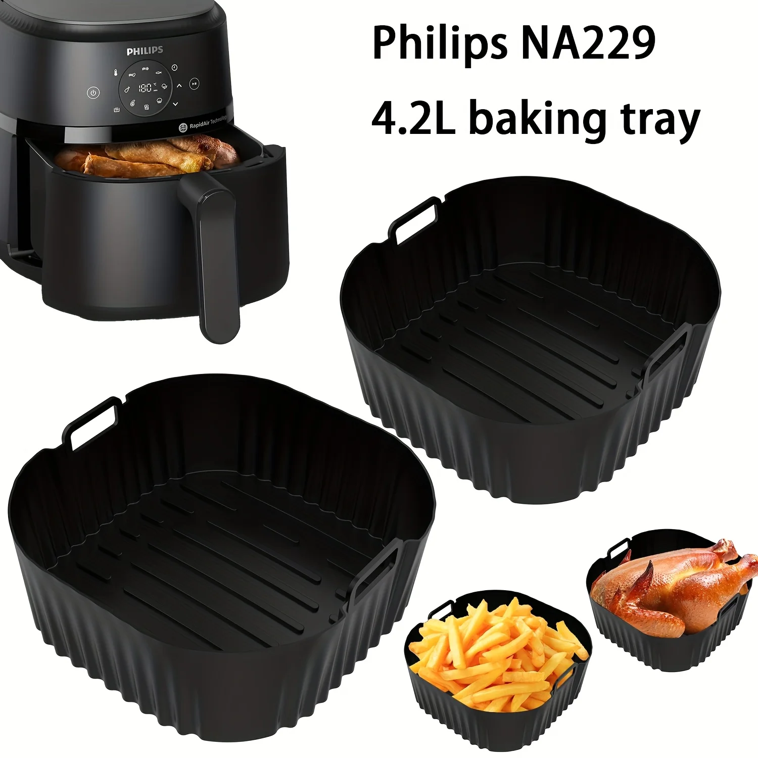 1/2 Stück Silikon-Backblech für Luftfritteuse, geeignet für Philips Modell NA229 mit antihaftbeschichteter Oberfläche, leicht zu reinigende Öfen, Mikrowellen Image