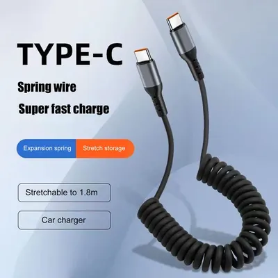 100 W/66 W Feder Kurzes Datenkabel 6A USB Typ C Feder Teleskop Schnellladegerät Schnellladekabel für Image