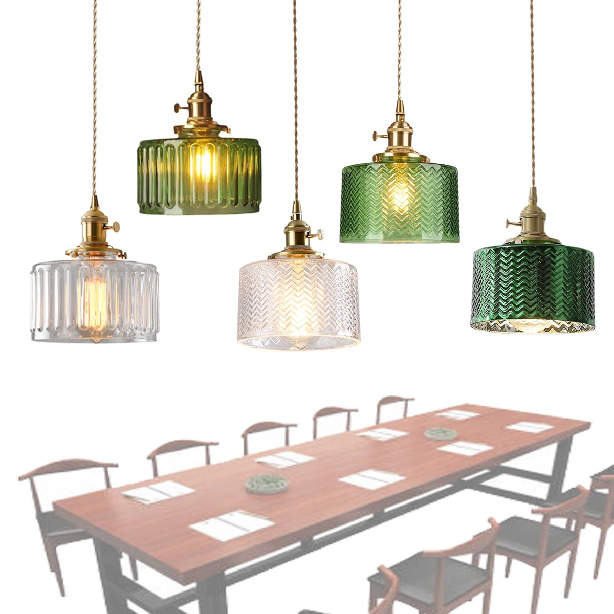 Aufhängung grün Streifen Glas Kronleuchter E27 Restaurant Pendel leuchte für Esszimmer Küche Café Nachttisch Hängelampen Leuchten Retro Glas Pendel leuchte nordische Wohnkultur Beleuchtung für