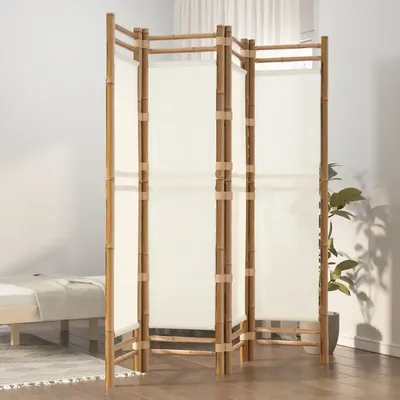 Trennumgebungen, 4 Faltplatten, 160 cm, Bambus und Leinwand, Heimdekorationsprodukte, Trennwände, Image