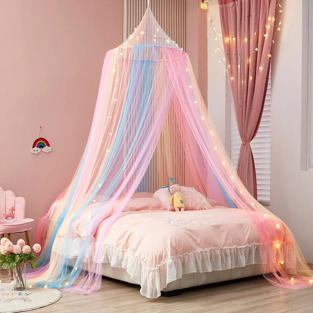 Baby Schlafzimmer Vorhang Netze Dome Regenbogen Prinzessin Moskitonetz für Krippe Neugeborene Bett Baldachin Zelt Kinder Bettwäsche Zimmer Dekor Image