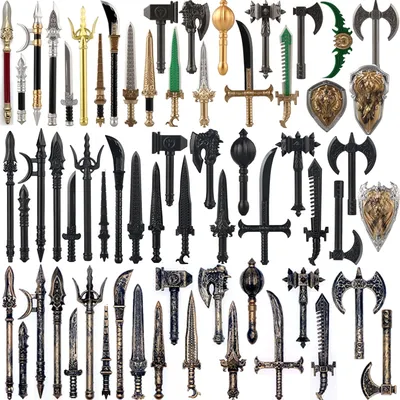 Mittelalterliche Bausteine Waffen Figur Soldat Zubehör Hammer Axt Schwert Halberd Kurze Speer Messer Image
