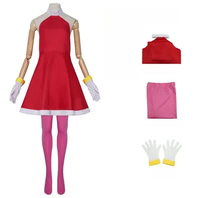 Rotes Cosplay Amy Rose Cosplay Spiel Kostüm Halloween Kostüme für Frauen Anime Image