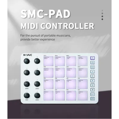 M-Vave SMC-PAD LaunchPad, Portable Design, Wireless MIDI Controller, Rechargeable Battery, 16 RGB