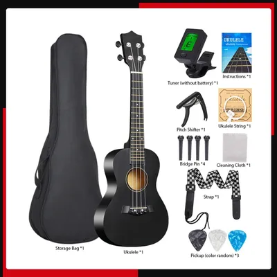 23-inch Ukulele Acoustic Ukulele Kit with Bag Strings Strap Bridge Needle Capo Pick Tuner All