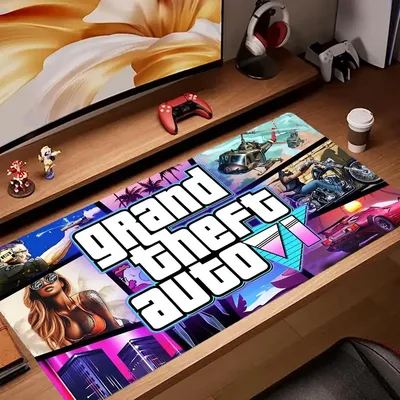 12-Game G-GTA-6 Mouse Pad Keyboard Desk Mats, Kawai Rubber, Non-Slip Desk Mat, XXL90x40cm