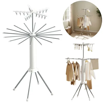 4-Legged Portable Laundry Drying Rack with 4 Pulleys Foldable Clothing-Dryer Racks Suitable for