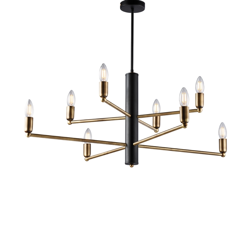 BeLight Isak - Pendelleuchte aus schwarz lackiertem Eisen mit gebürstetem, brüniertem Messing-Finish, 8 Lichter, H.66 - Ø86 - BL311-8-NR Image