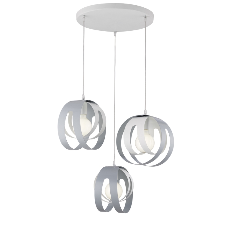BeLight Tobias Pendelleuchte Weiß/Grau, runde Rosette, 3x E27, Ø55 cm - BL302-S3-BG Image