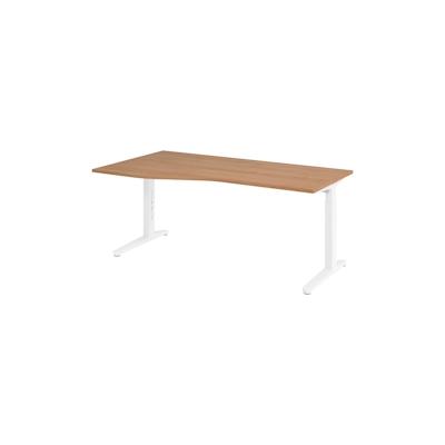 bümö Schreibtisch höhenverstellbar 180x100 cm in Nussbaum, Metallgestell in weiß - Bürotisch groß, höhenverstellbarer Büroschreibtisch, Computertisch Image