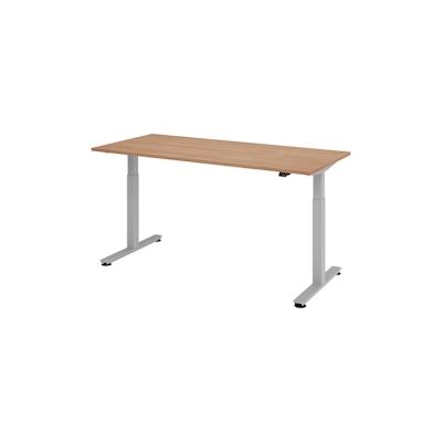 bümö elektrisch höhenverstellbarer Schreibtisch Nussbaum 180x80 cm, Gestell: Silber - Büroschreibtisch höhenverstellbar elektrisch, elektrischer Image
