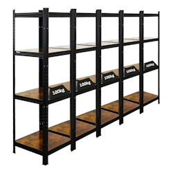 PROREGAL Mega Deal 5x Vintage Series Schwerlastregal Ragnar HxBxT 150x45x45cm Fachlast 100kg Vintagebraun-Schwarz, Kellerregal Steckregal Garagenregal Image