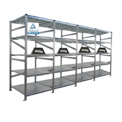 PROREGAL Fachbodenregal PROXIMO Stecksystem | Komplettregal | HxBxT 200x360x80cm | 5 Ebenen | Fachlast 200 kg | Beidseitig nutzbar | Verzinkt Image