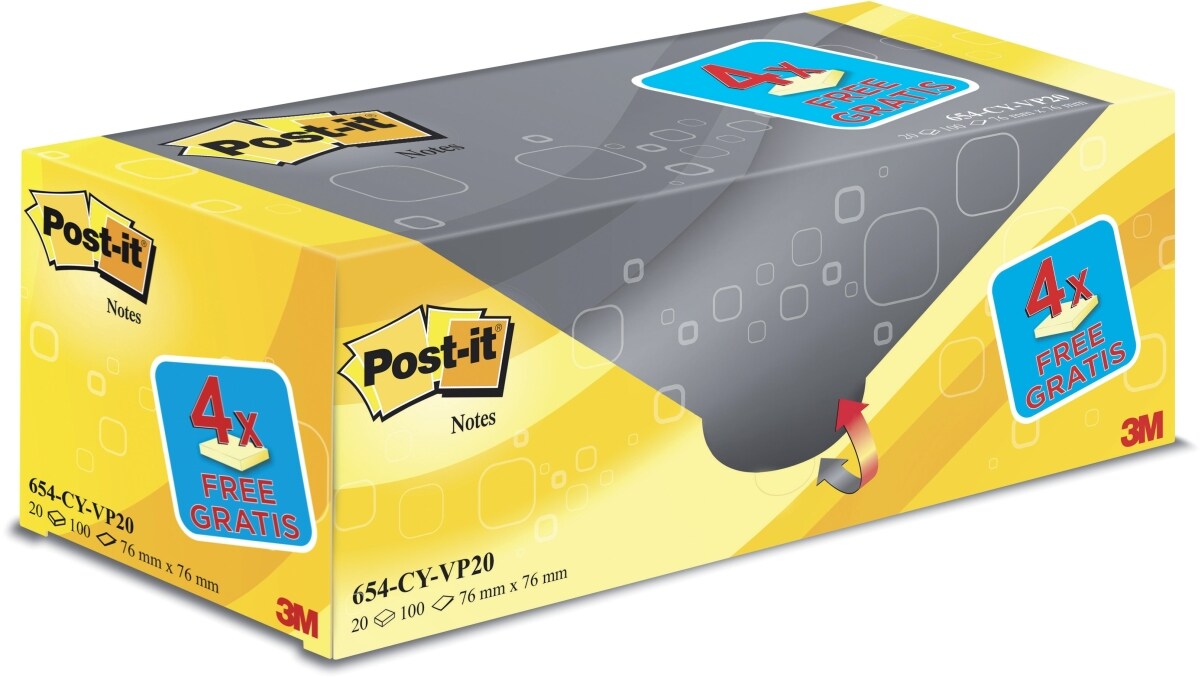Post-it Haftnotiz Notes Promotion 76 x76mm 100 Blatt gelb VE=10x20 Blöcke Image